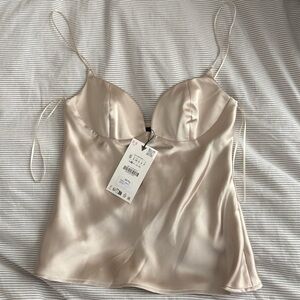 Zara Satin Sweetheart Champagne Top